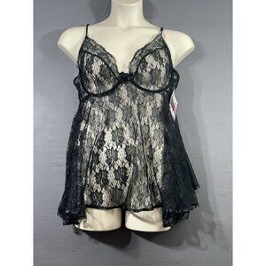 Escante Vintage Babydoll Nightie Size 3X Black Lace  W/ Matching Panty